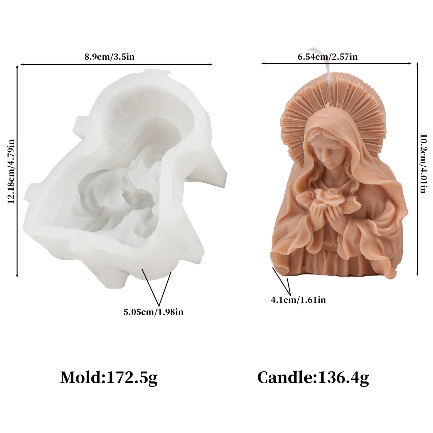 DIY Virgin Mary Holds Flower Jesus Silicone Candle Mold Mary Photo Frame Statue Plaster Craft Tool Religious Figurine Decoration
