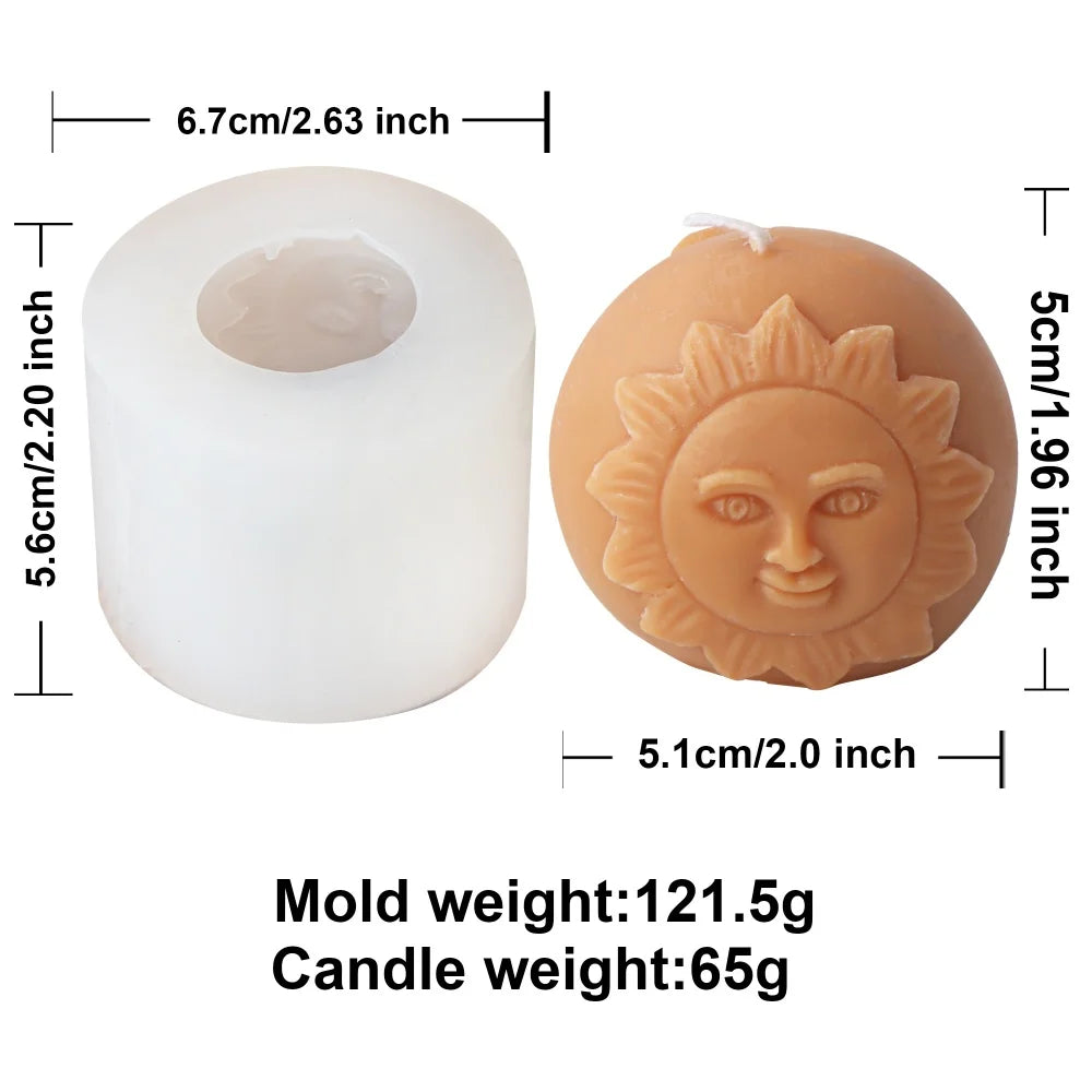 1pc Relief Sun-Moon Face Silicone Candle Mold Cylinder Molds for Scented Candles Plaster Epoxy Resin Casting Home Dinner Decor
