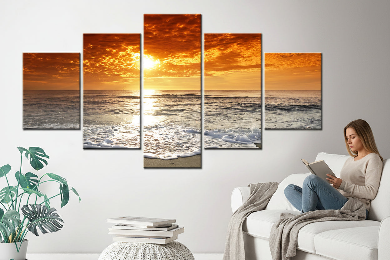 Cadre photo 5 pièces « Coucher de soleil sur la plage en Corse »