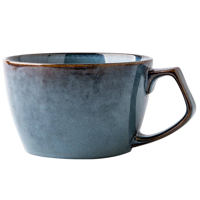 Sydney Blue Large Capacity Cup Home Large Ceramic Oat Cup Vintage Kiln Glazed Breakfast Bowl Mug