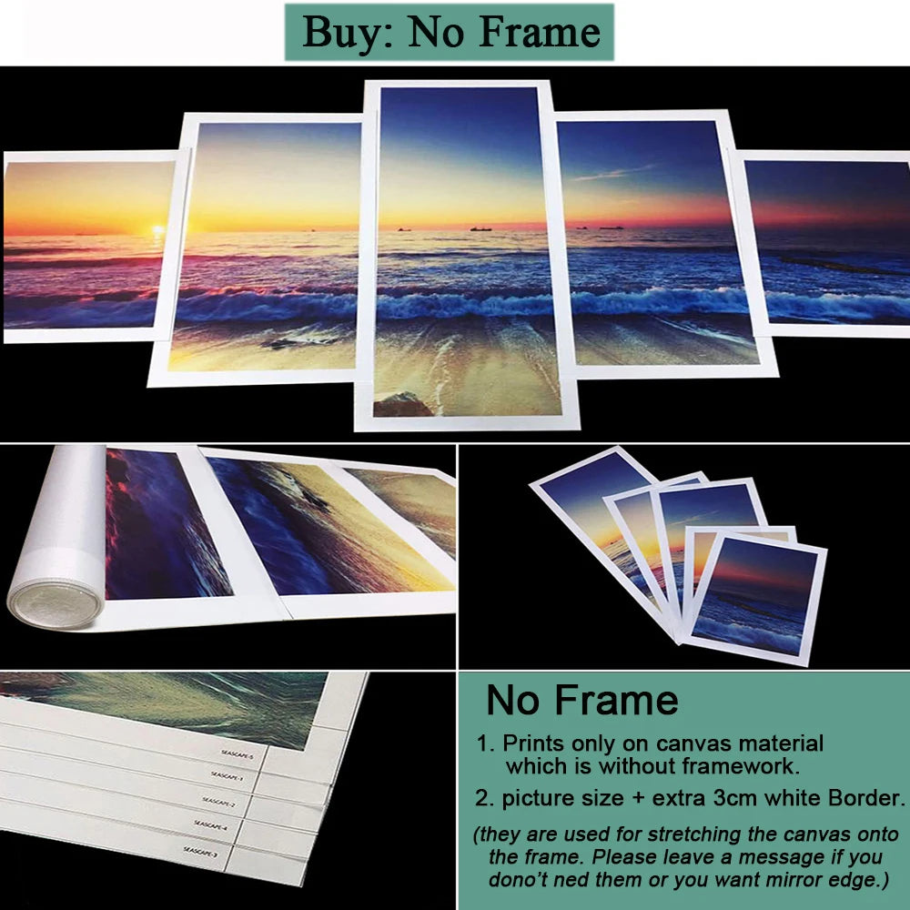 HD Prints Canvas Wall Art Living Room Home Decor Pictures 5 Pieces Corsica Sunset Beach Paintings Seascape Posters Framework