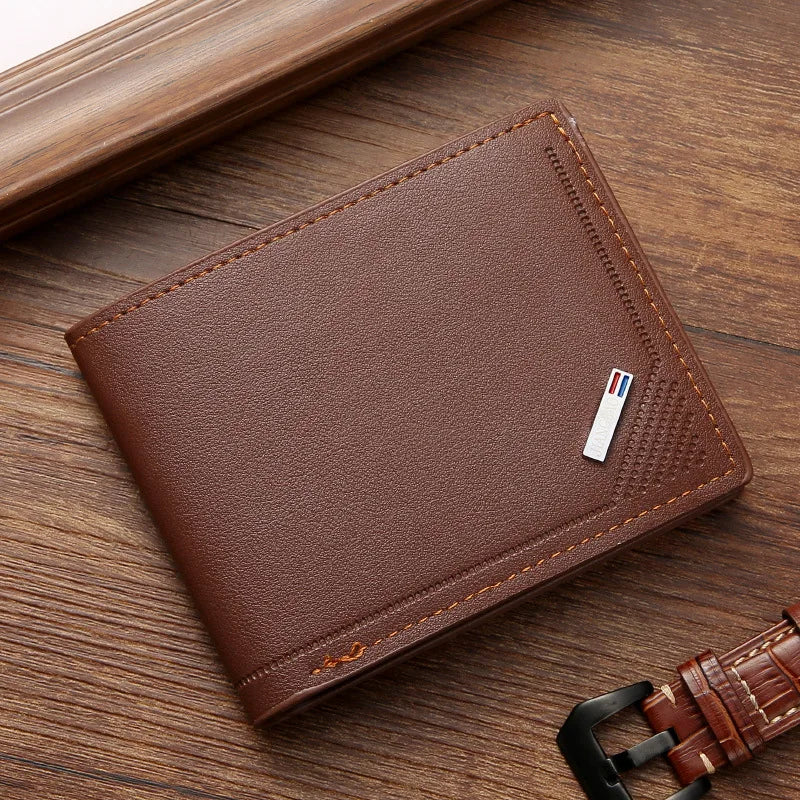 Men's Short Leather Slim Wallets Business Man Money Clip Credit Card Holder Purse Thin Minimalist Bifold Wallet