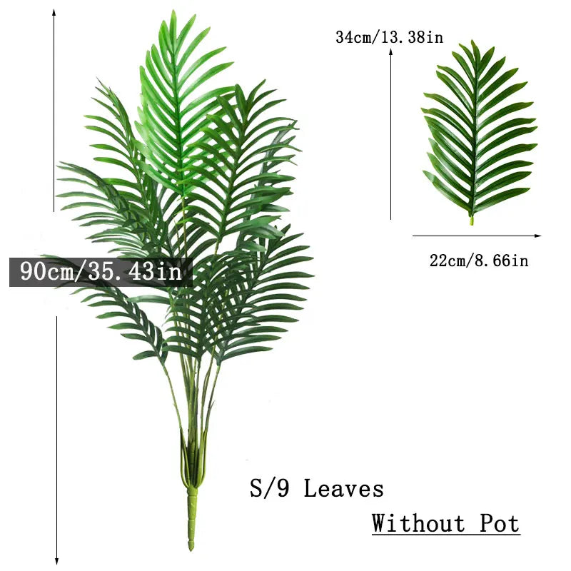90-120 cm Grote Kunstmatige Palmboom Tropische Nep Planten Groene Plastic Palmbladeren Grote Monstera Boomtak voor Huis Tuin Decor
