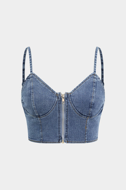 Romia - Ensemble bustier en denim et pantalon plissé en chiffon
