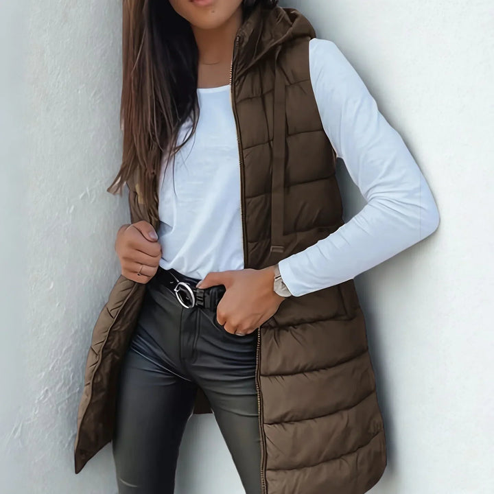 RAIN - Gilet long en duvet sans manches avec capuche