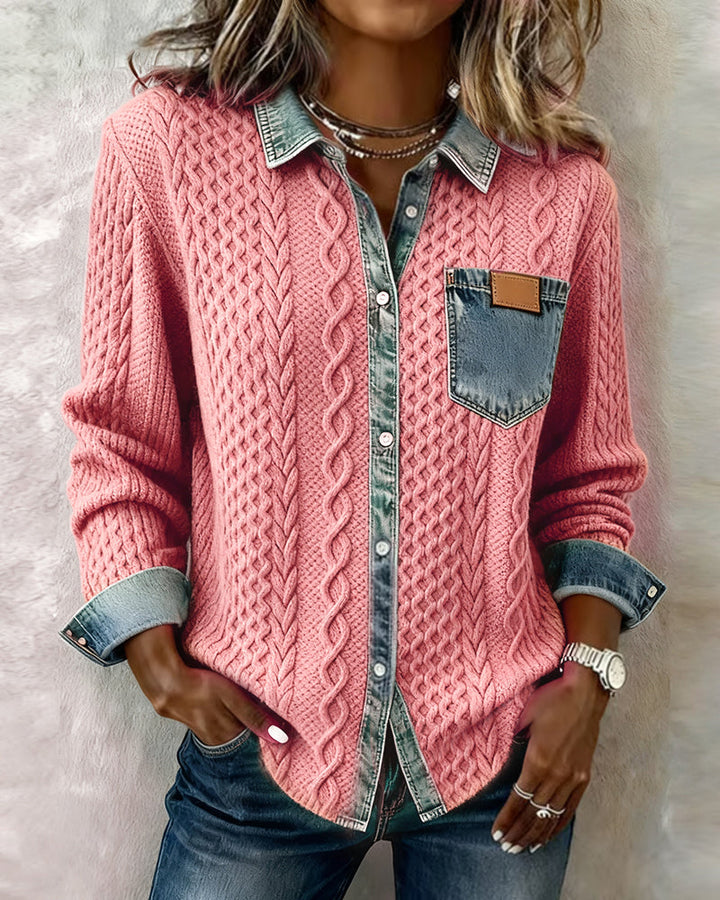 Juliane | Pull en Denim Tricoté de Couleur Rose