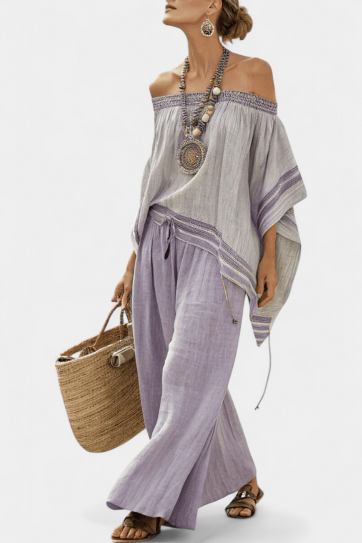 Zandrel | Haut chic à épaules dénudées avec pantalon large à rayures