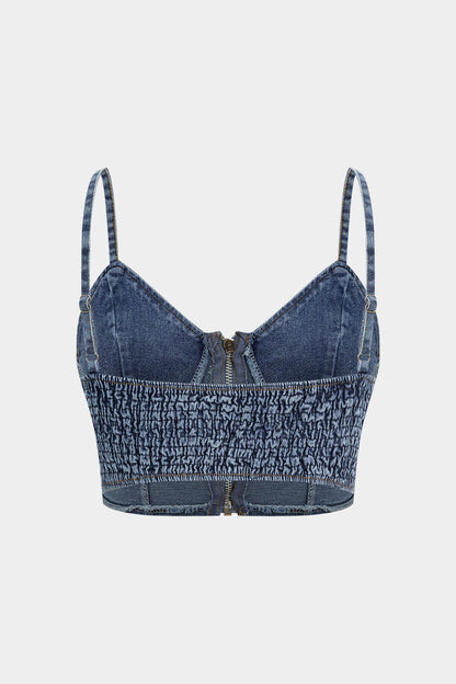 Romia - Ensemble bustier en denim et pantalon plissé en chiffon