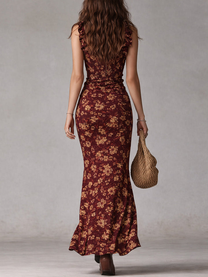 Maya™ | Robe longue bohème rétro à manches volantées et à fente haute