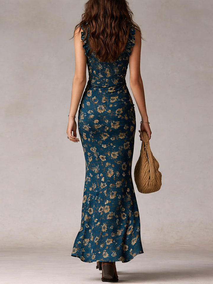 Maya™ | Robe longue bohème rétro à manches volantées et à fente haute