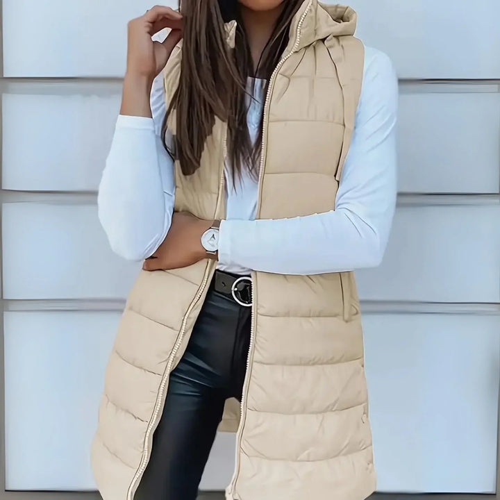 RAIN - Gilet long en duvet sans manches avec capuche
