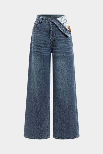 Charlie - Pantalon en denim à taille haute asymétrique – coupe large