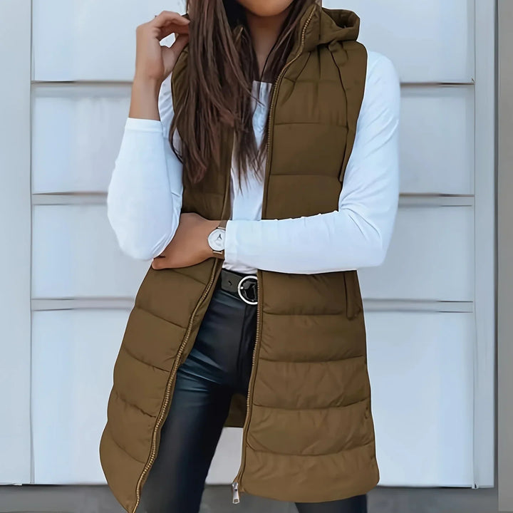 RAIN - Gilet long en duvet sans manches avec capuche