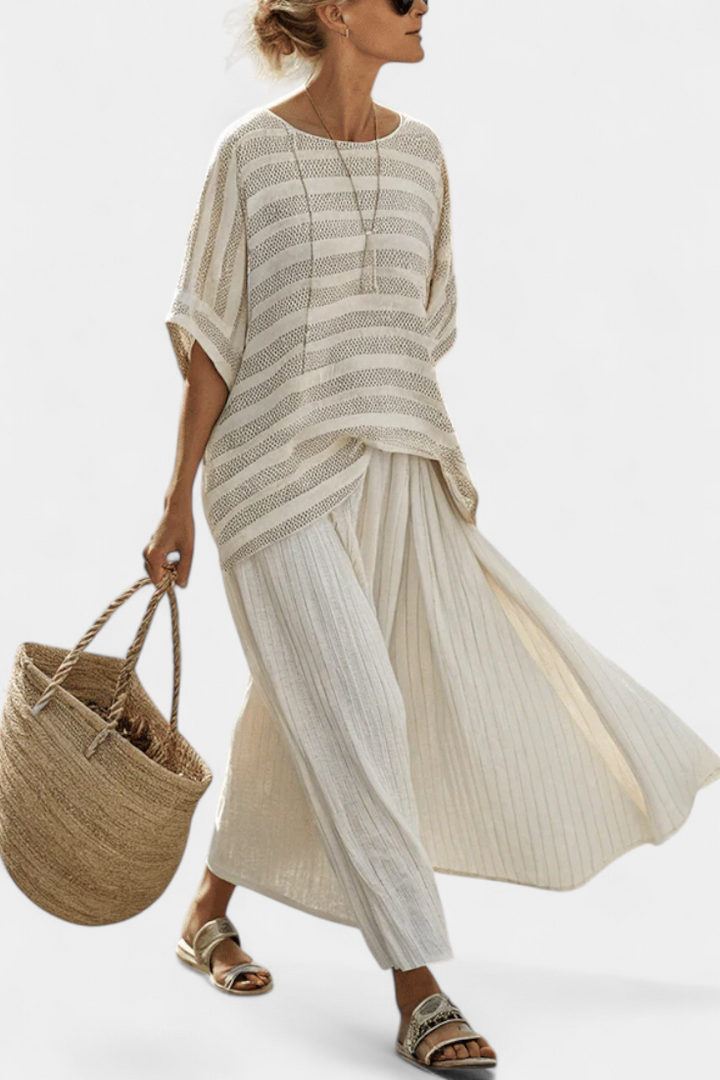 Westlyn | Ensemble Confortable en Bambou Rayé avec Pantalon en Lin Légère