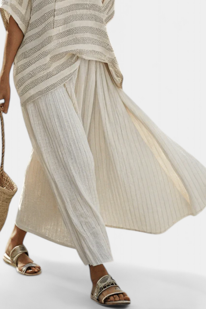 Westlyn | Ensemble Confortable en Bambou Rayé avec Pantalon en Lin Légère