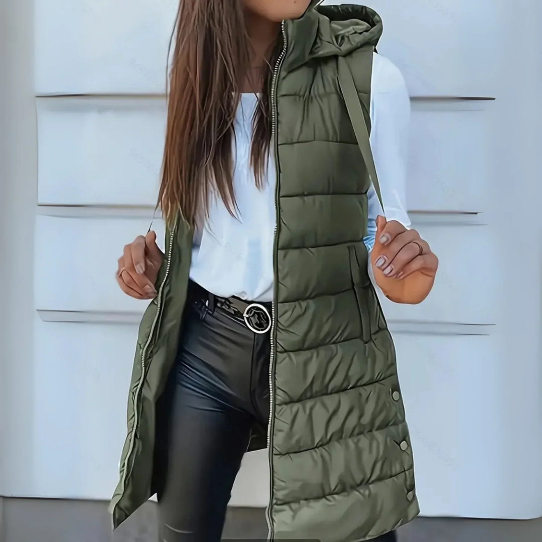 RAIN - Gilet long en duvet sans manches avec capuche