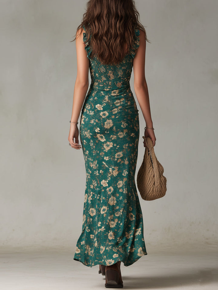Maya™ | Robe longue bohème rétro à manches volantées et à fente haute