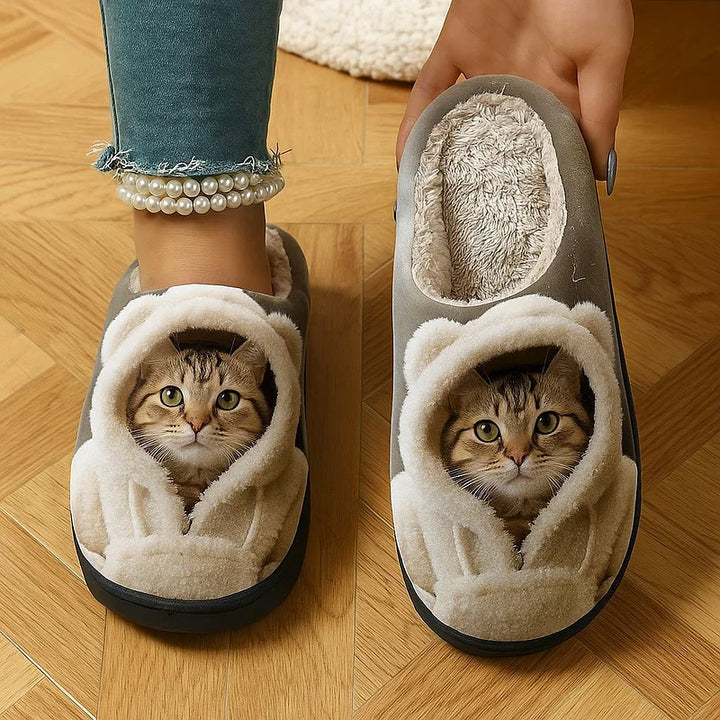 Marren - Chaussons à enfiler en forme de visage de chat 3D confortables