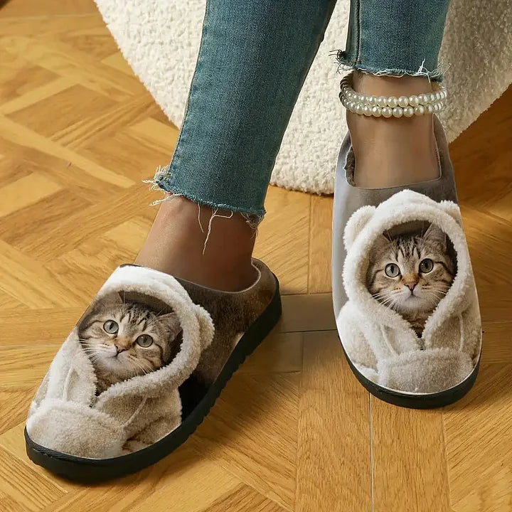 Marren - Chaussons à enfiler en forme de visage de chat 3D confortables