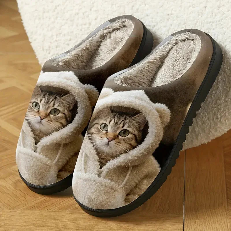 Marren - Chaussons à enfiler en forme de visage de chat 3D confortables