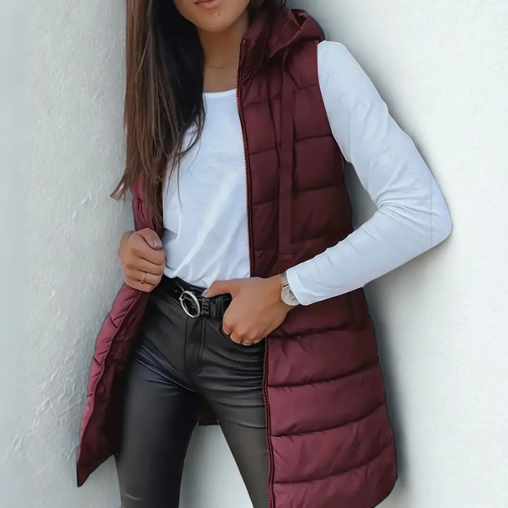 RAIN - Gilet long en duvet sans manches avec capuche