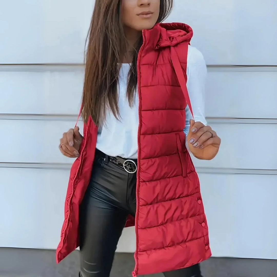 RAIN - Gilet long en duvet sans manches avec capuche