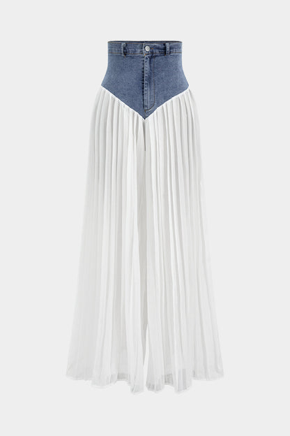 Romia - Ensemble bustier en denim et pantalon plissé en chiffon