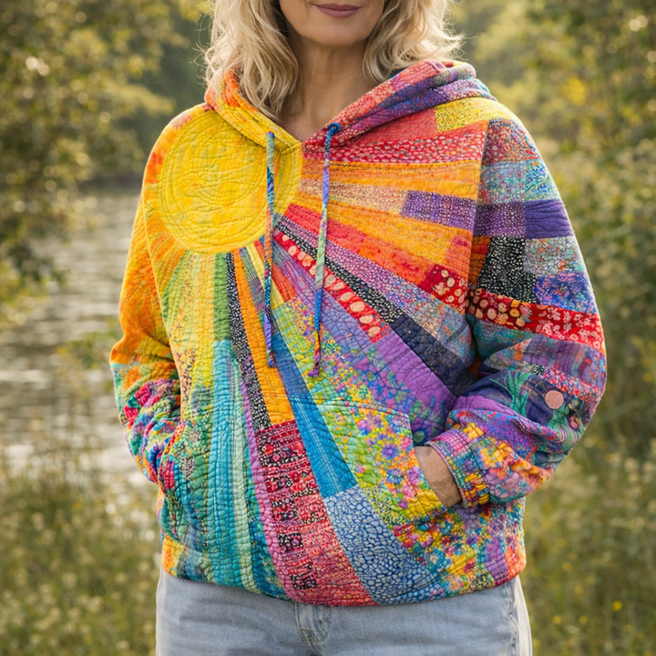 aveline™ - Sweat à capuche patchwork multicolore bohème