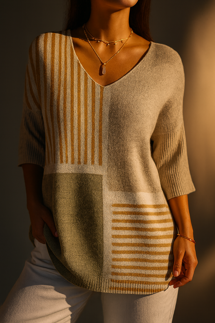 Pull décontracté en tricot avec motif géométrique abstrait pour femmess