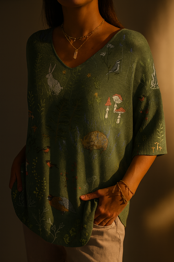 Pull à Motif Forestier avec Animaux pour Femmess