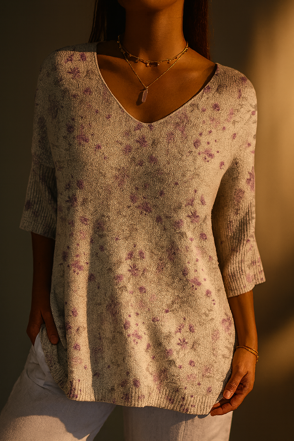 Pull Vintage à Motif Floral pour Femmess