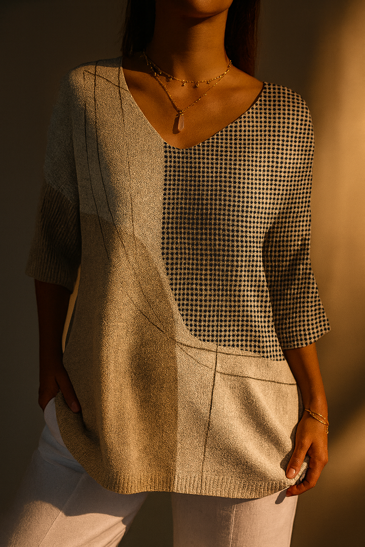 Pull décontracté en maille avec motif géométrique abstrait pour femmess