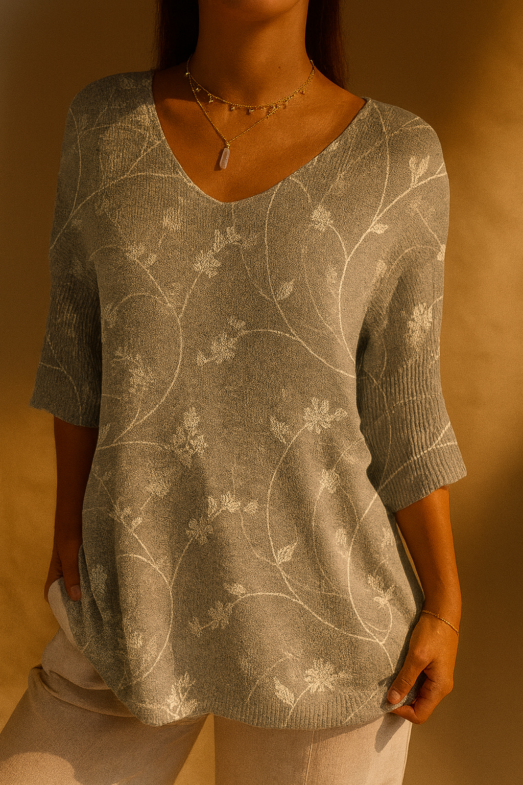 Pull vintage floral en maille décontracté pour femmess