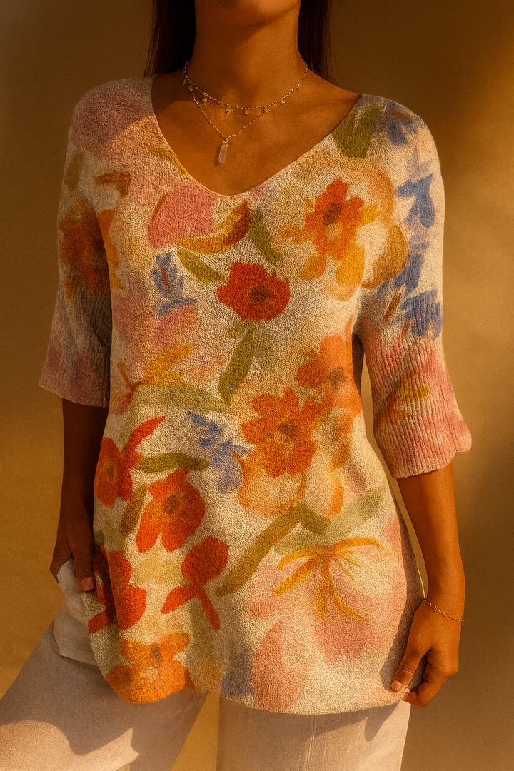 Pull Vintage à Motif Floral pour Femmess