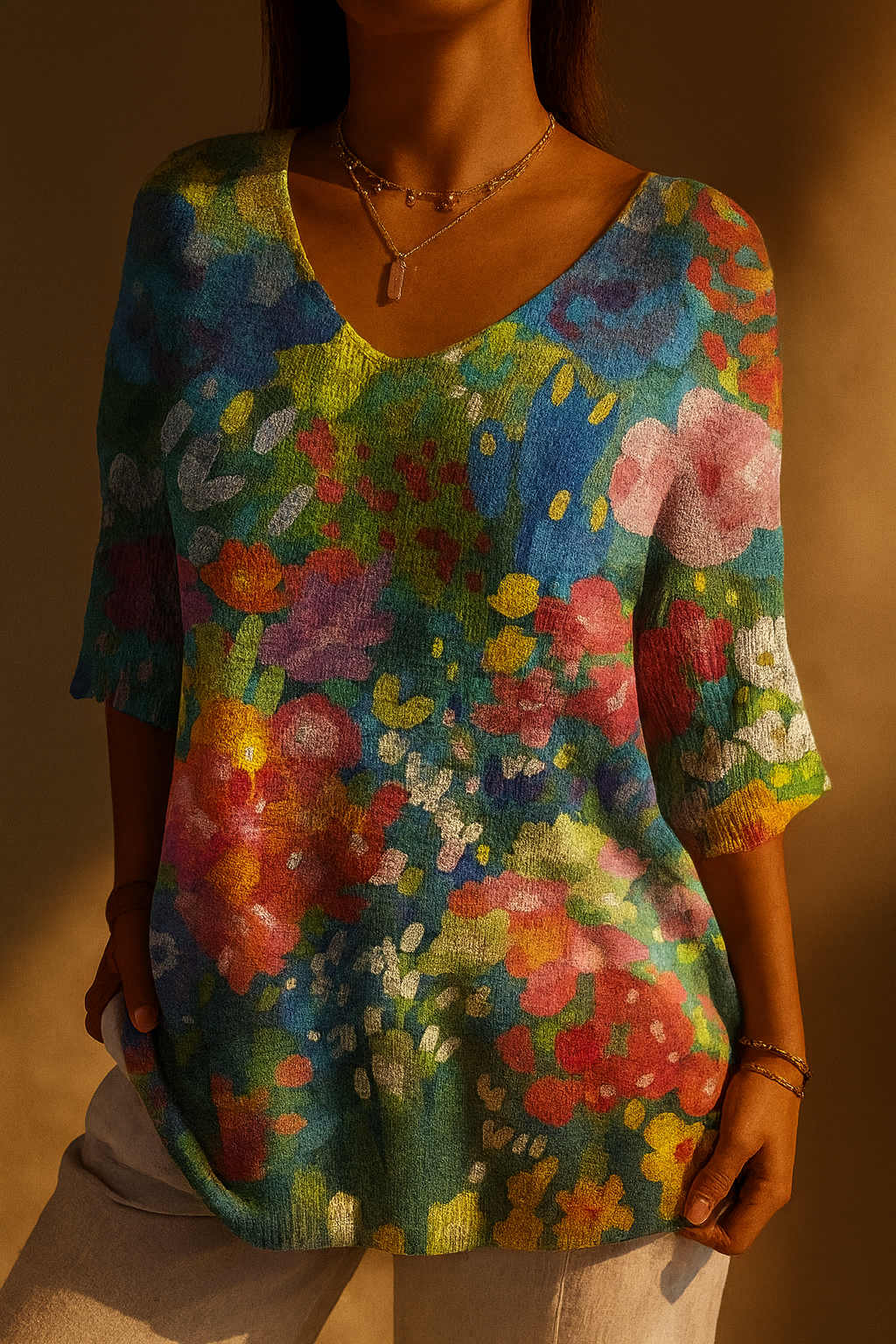 Pull vintage en tricot à motif floral pour femmess