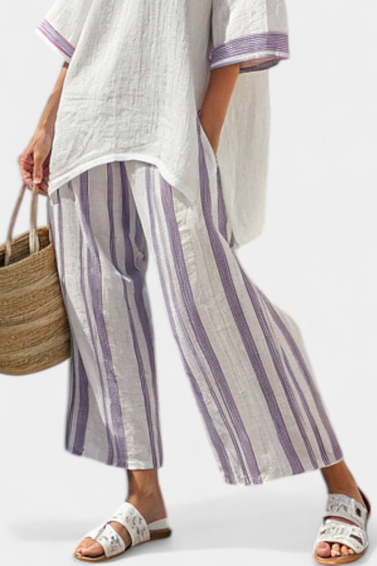 Luxmere | Blouse Décontractée Confortable et Pantalons Rayés en Bambou