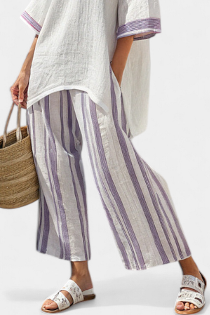 Luxmere | Blouse Décontractée Confortable et Pantalons Rayés en Bambou