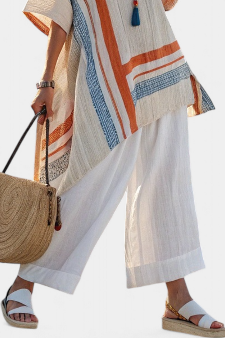 Caevan | Blouse Asymétrique Élégante & Pantalon en Lin à Jambes Amples