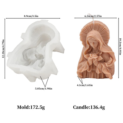 DIY Virgin Mary Holds Flower Jesus Silicone Candle Mold Mary Photo Frame Statue Plaster Craft Tool Religious Figurine Decoration