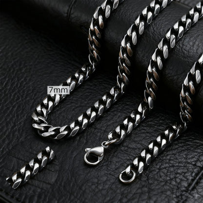 Basic Cuban Chain Necklace for Men Women,Stainless Steel Curb Link Chain Collar,3/5/7/9/11mm Width Black Gold Retro Color Choker
