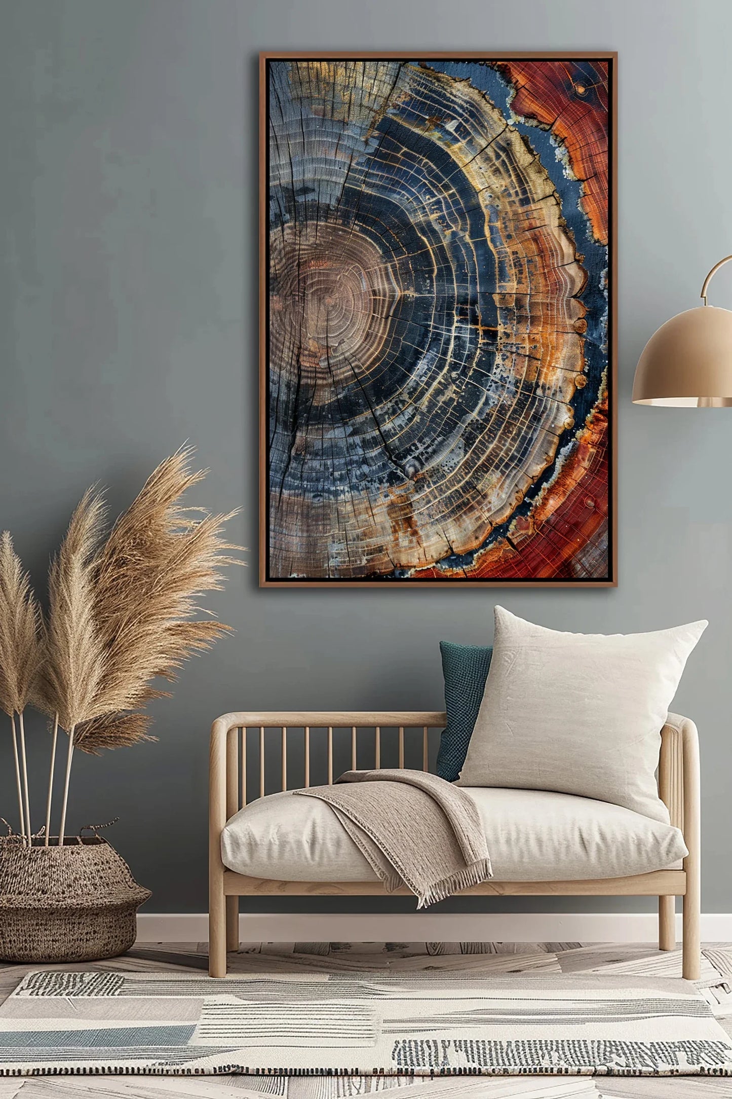 Boomring ingelijste muurkunst, abstracte kleurrijke boomring muurdecoratie, minimalistische huis canvas kunst, moderne boerderij woonkamer