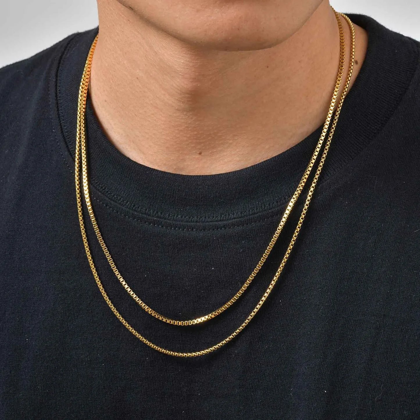 2 stks/set Dunne Ketting voor Mannen Jongens, Roestvrij Staal Goud Zilver Kleur Box Chain Halsbanden, stijlvolle Mannelijke Sieraden Gift