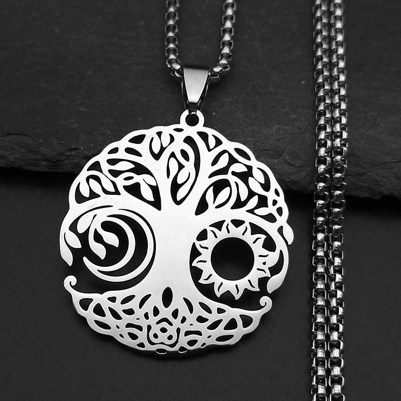 2024 Tree of Life Stainless Steel Long Necklace for Men Black Color Necklaces & Pendants Jewelry cadenas para hombre N834S03