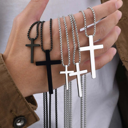 Vnox Stainless Steel Cross Necklace For Men Women Small Big Three Size Cross Pendent Smooth Jewelry Boys 1pc Collar