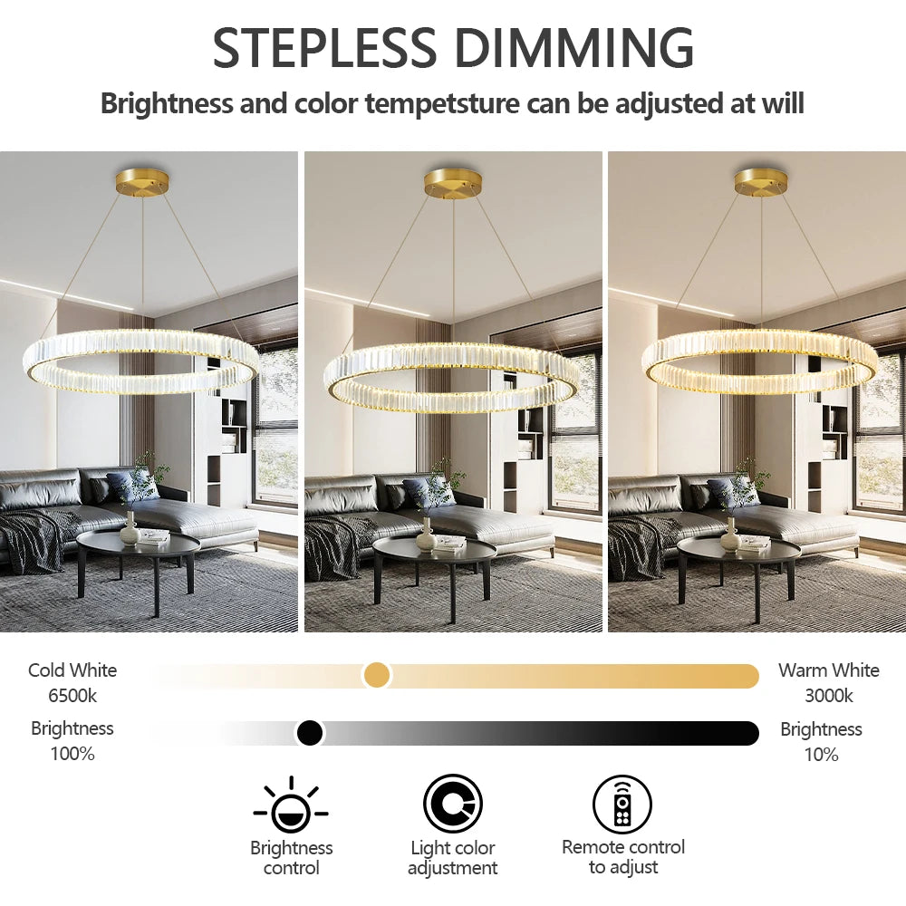 Nordic Ceiling Lamp Luxury Crystal Ceiling Light Fixtures Remote Control Three-color Light Home Lighting Lamp Dining Table Light