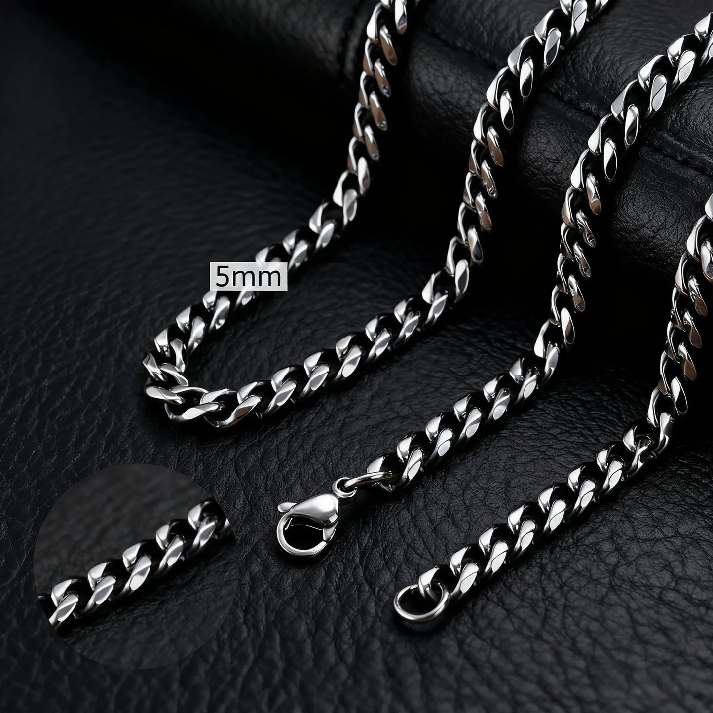 Basic Cuban Chain Necklace for Men Women,Stainless Steel Curb Link Chain Collar,3/5/7/9/11mm Width Black Gold Retro Color Choker