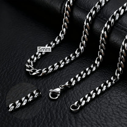 Basic Cuban Chain Necklace for Men Women,Stainless Steel Curb Link Chain Collar,3/5/7/9/11mm Width Black Gold Retro Color Choker