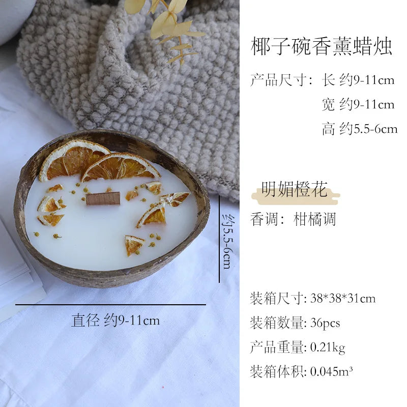 Coconut Bowl Candle with Dried Flowers Home Decorative Candles Eco Friendly Aromatherapy Candle for Weddding