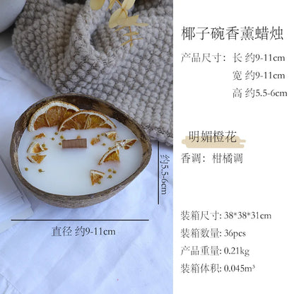 Coconut Bowl Candle with Dried Flowers Home Decorative Candles Eco Friendly Aromatherapy Candle for Weddding