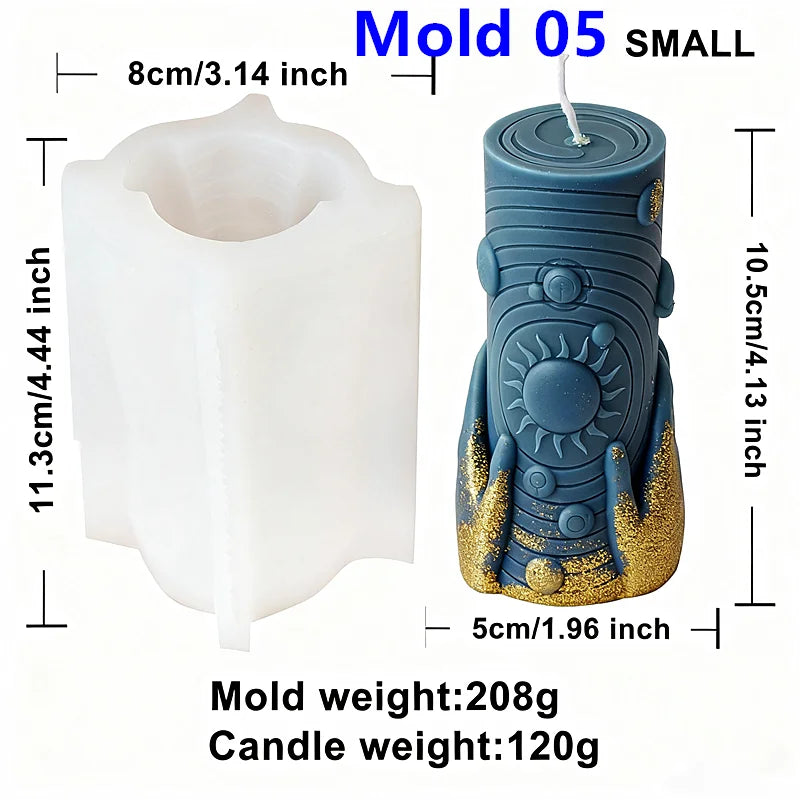 3D Zon Maan Patroon Cilinder Schimmel Zodiac Pijler Siliconen Kaars Schimmel DIY Epoxyhars Aroma Gips Kaars Maken Tool Home Decor